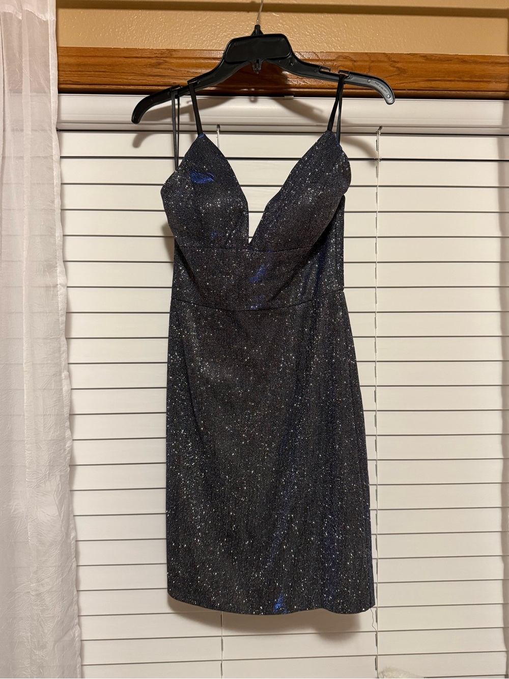 Sparkle Black V-Neck Spaghetti Strap Mini Dress